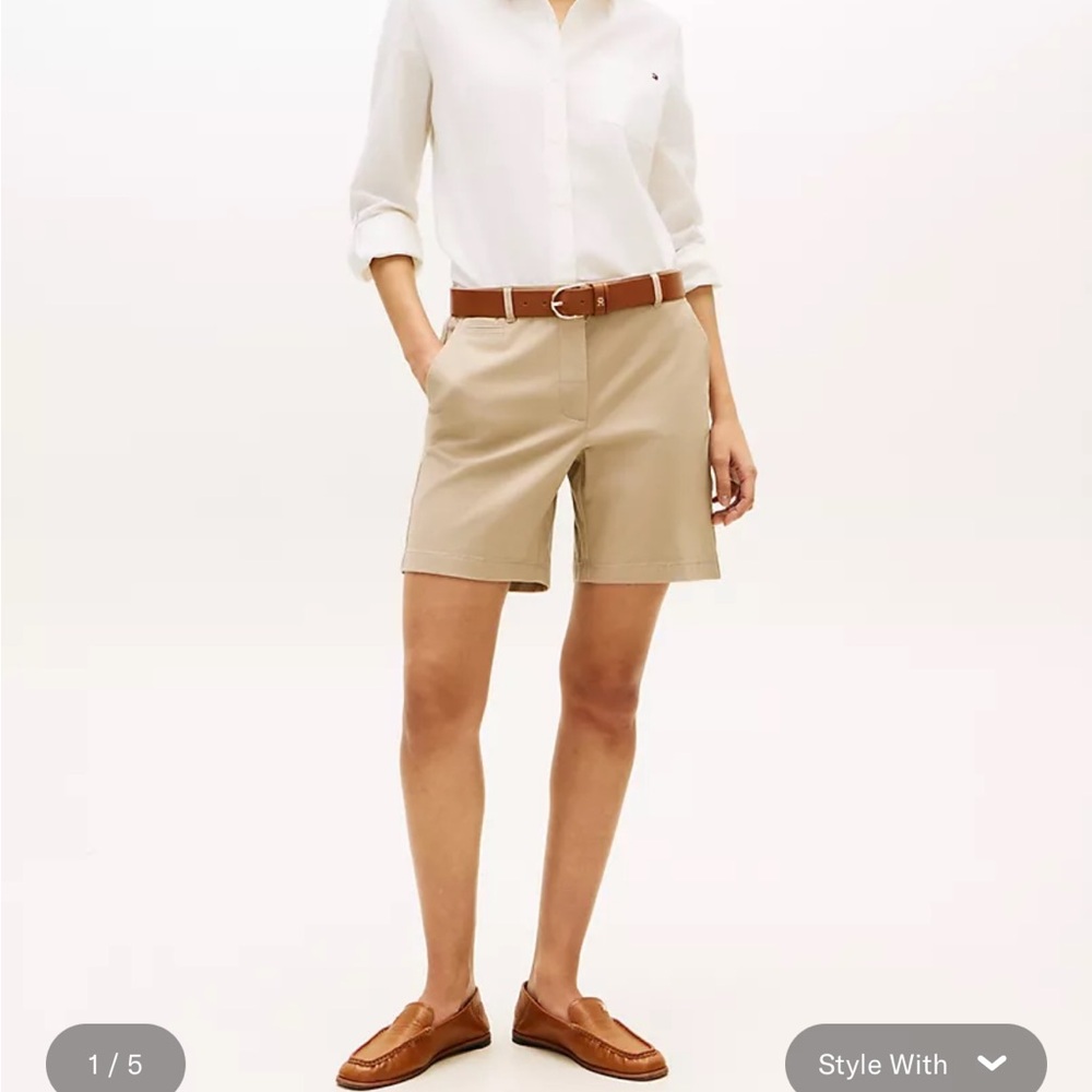 Tommy Hilfiger Hollywood Chino Shorts Women Size 8 Khaki Flat Front NWT